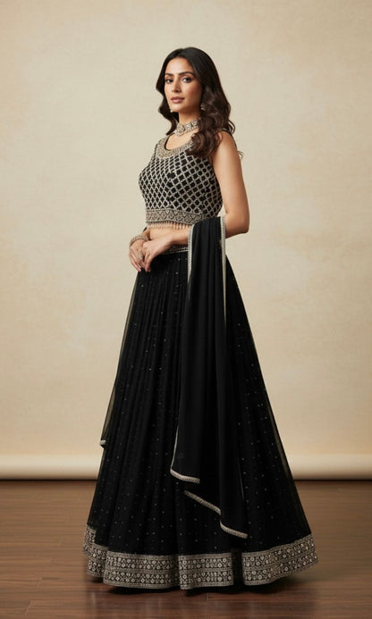 Black Mirror Embroidered Lehenga Set