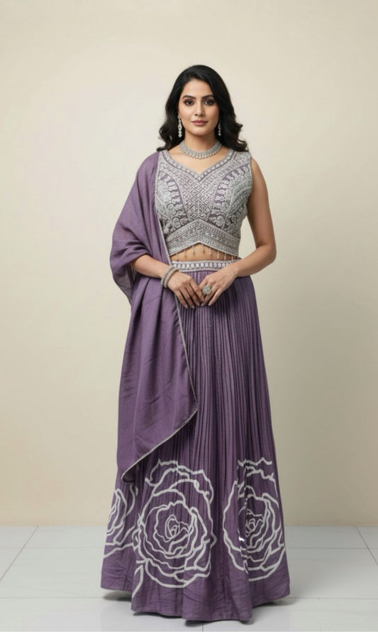 Muted Violet Pleated Lehenga Set