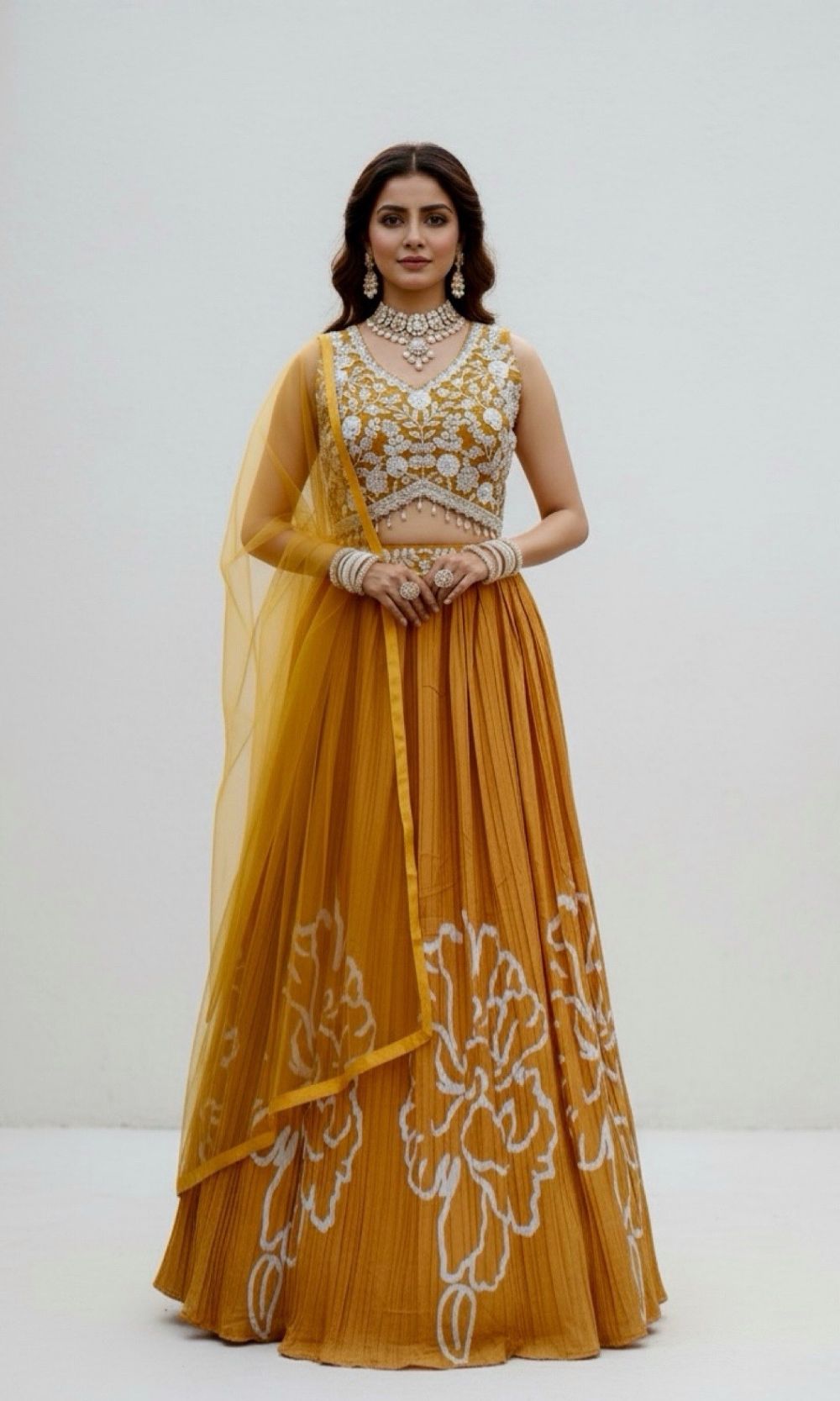 Mustard-Yellow Embroidered Lehenga Set