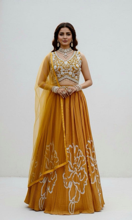Mustard-Yellow Embroidered Lehenga Set