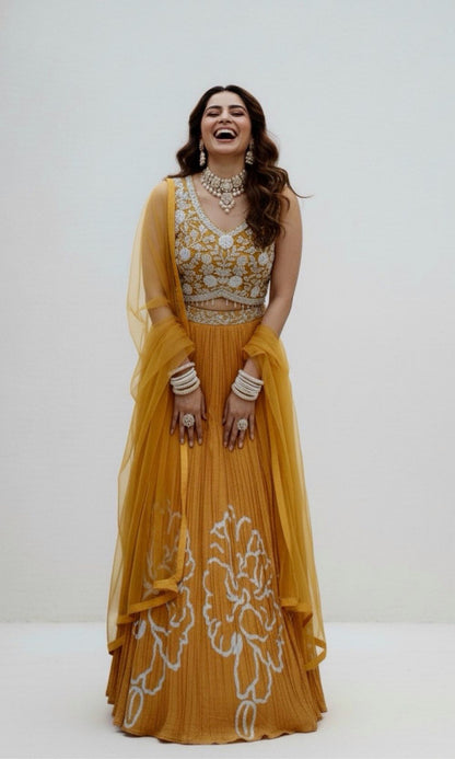 Mustard-Yellow Embroidered Lehenga Set