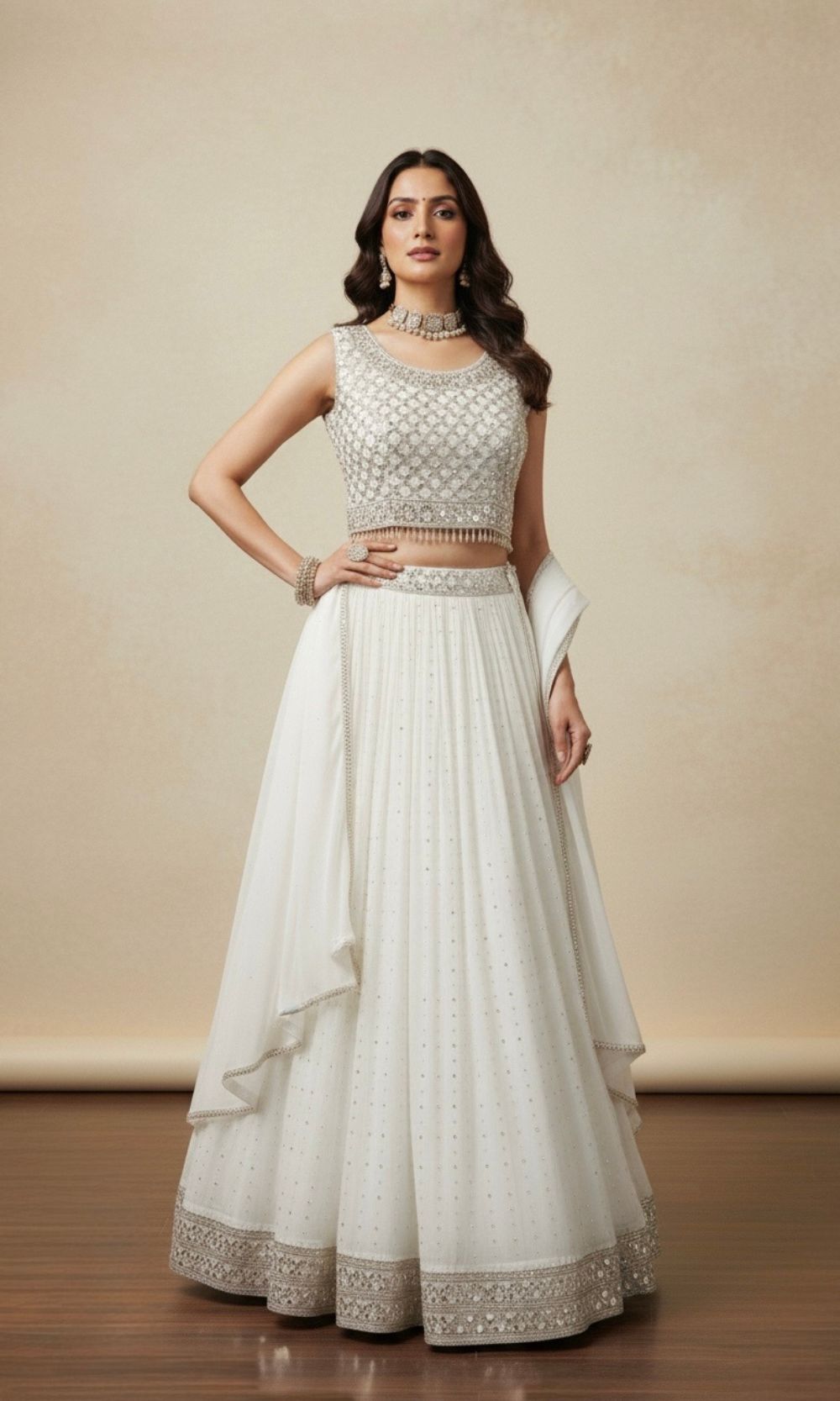 White Mirror Embroided Lehenga Set
