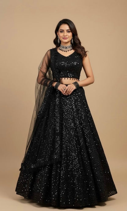 Black Sequin Embroided Lehenga Set