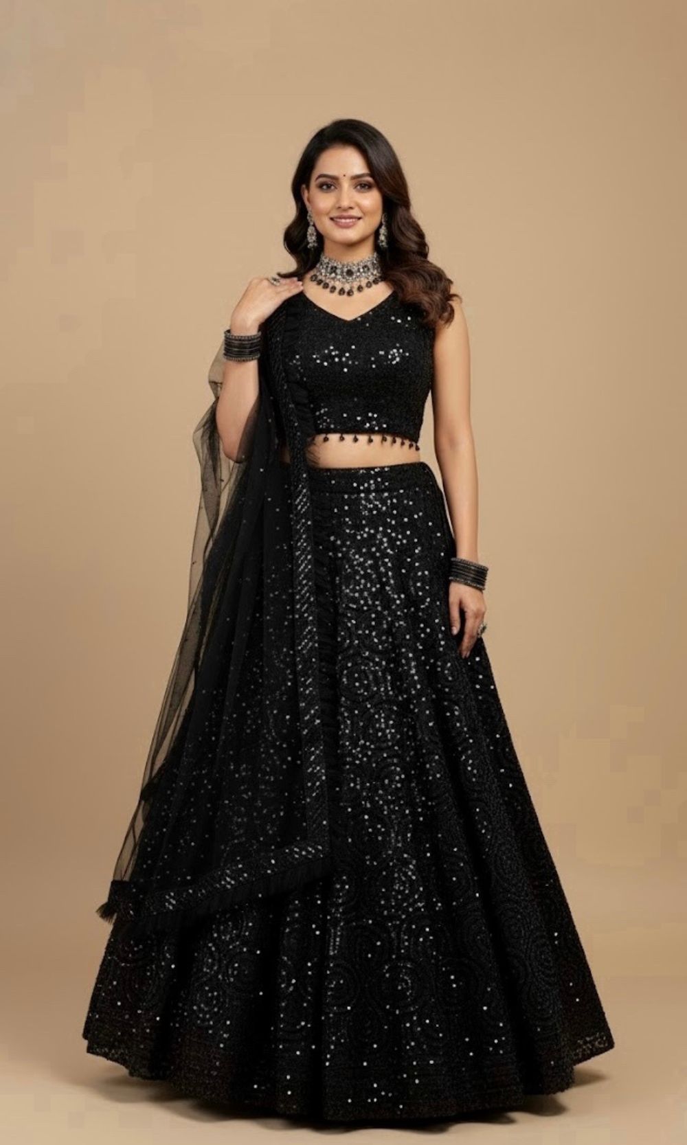 Black Sequin Embroided Lehenga Set