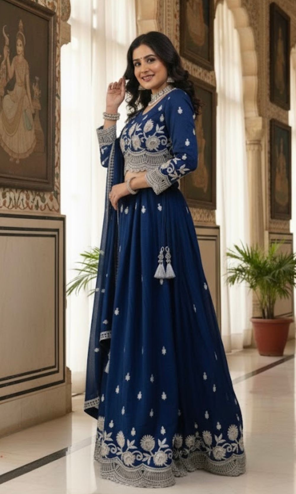 Deep Royal Blue Pleated Lehenga Set