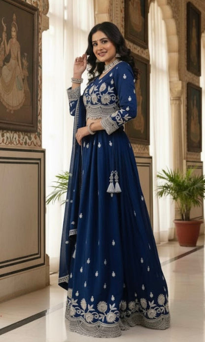 Deep Royal Blue Pleated Lehenga Set