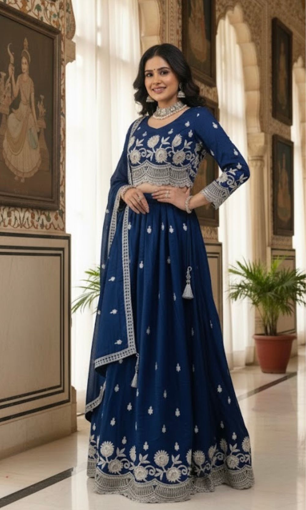 Deep Royal Blue Pleated Lehenga Set