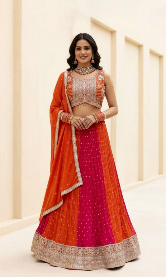 Orange-Pink Lehenga Set
