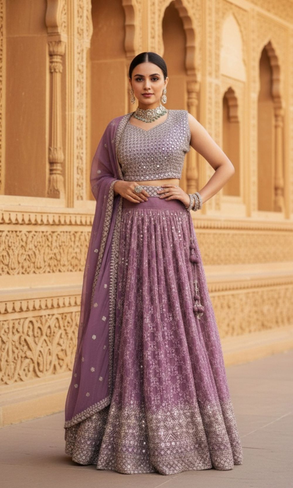 Mauve Mirror Sequin Embroidered Lehenga Set