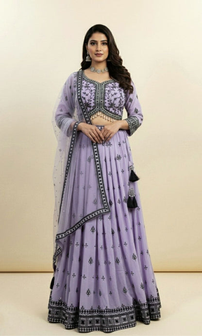 Lavender-Black Embroidered Lehenga Set