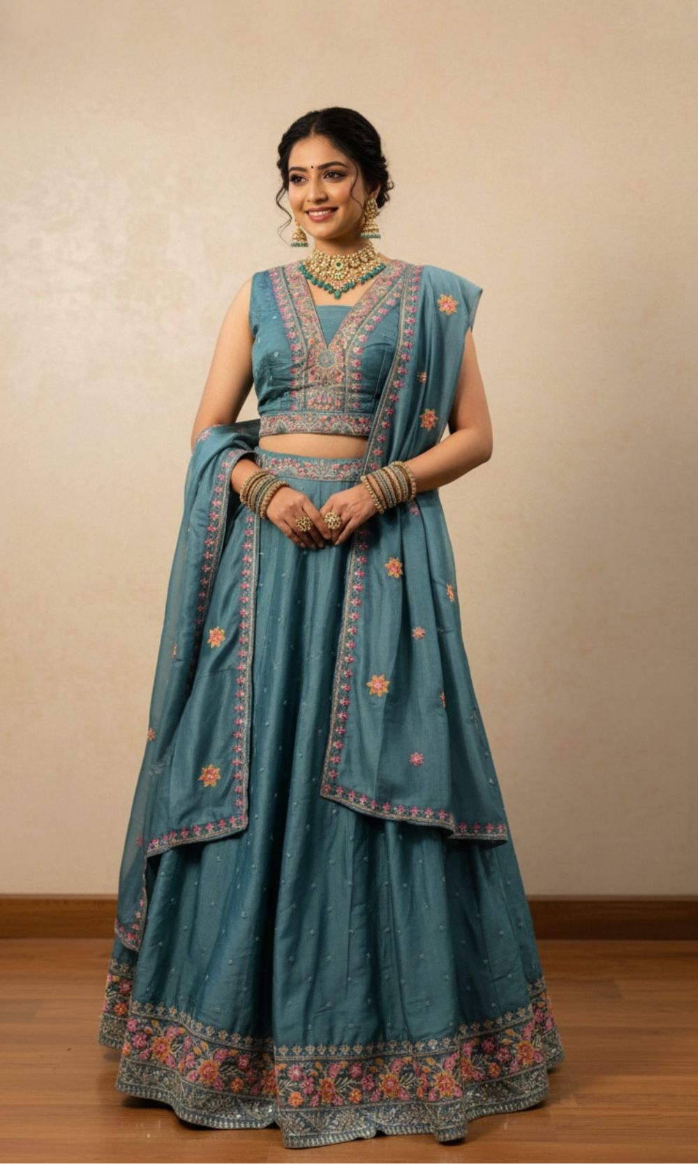 Dusty Teal Blue Lehenga Set
