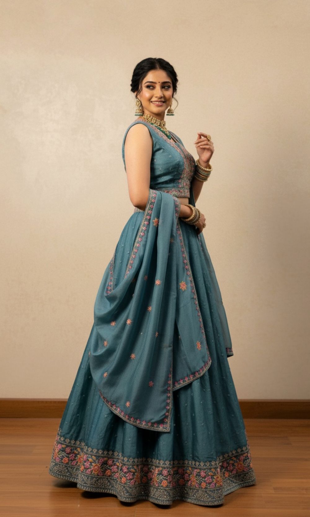 Dusty Teal Blue Lehenga Set