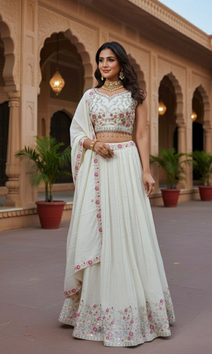 Pearl White Embroided Lehenga Set