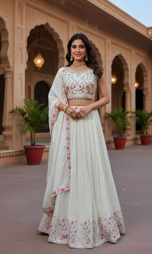 Pearl White Embroided Lehenga Set