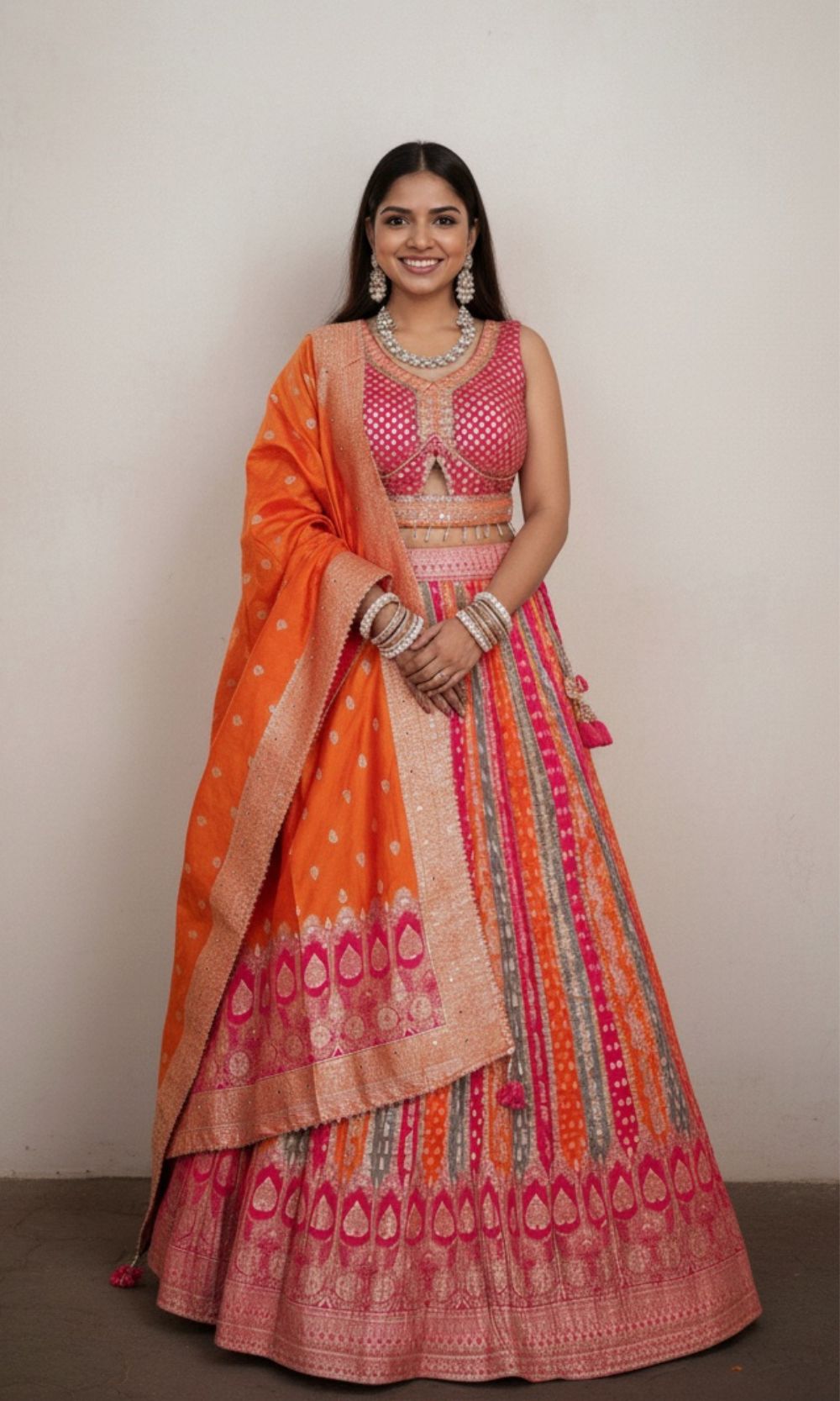 Pink-Orange Banarasi Lehenga Set