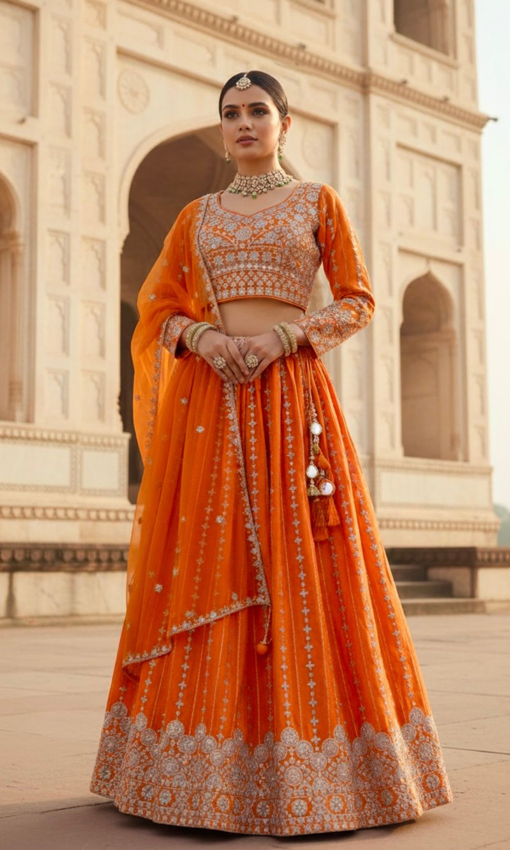 Orange Embroidered Lehenga Set