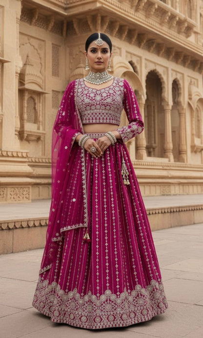 Pink Embroidered Lehenga Set