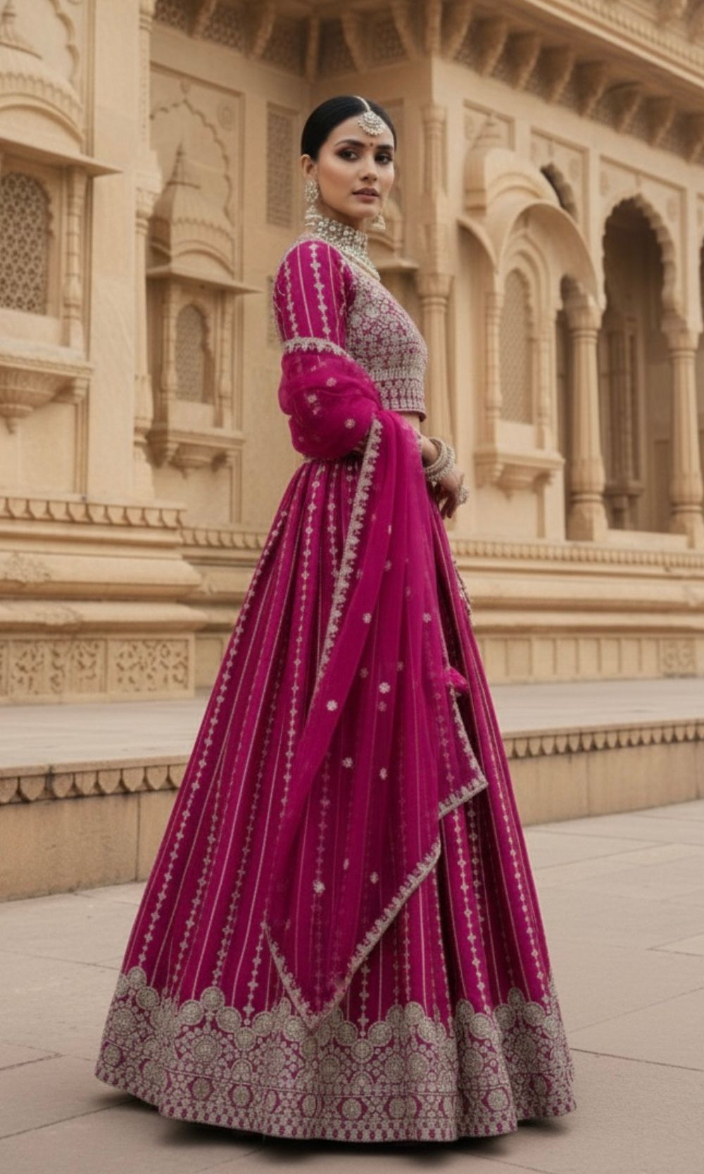 Pink Embroidered Lehenga Set