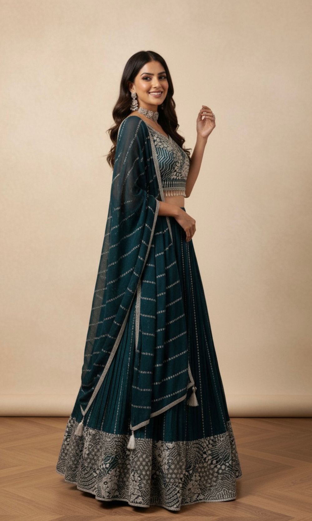 Dark-Green Embroided Lehenga Set
