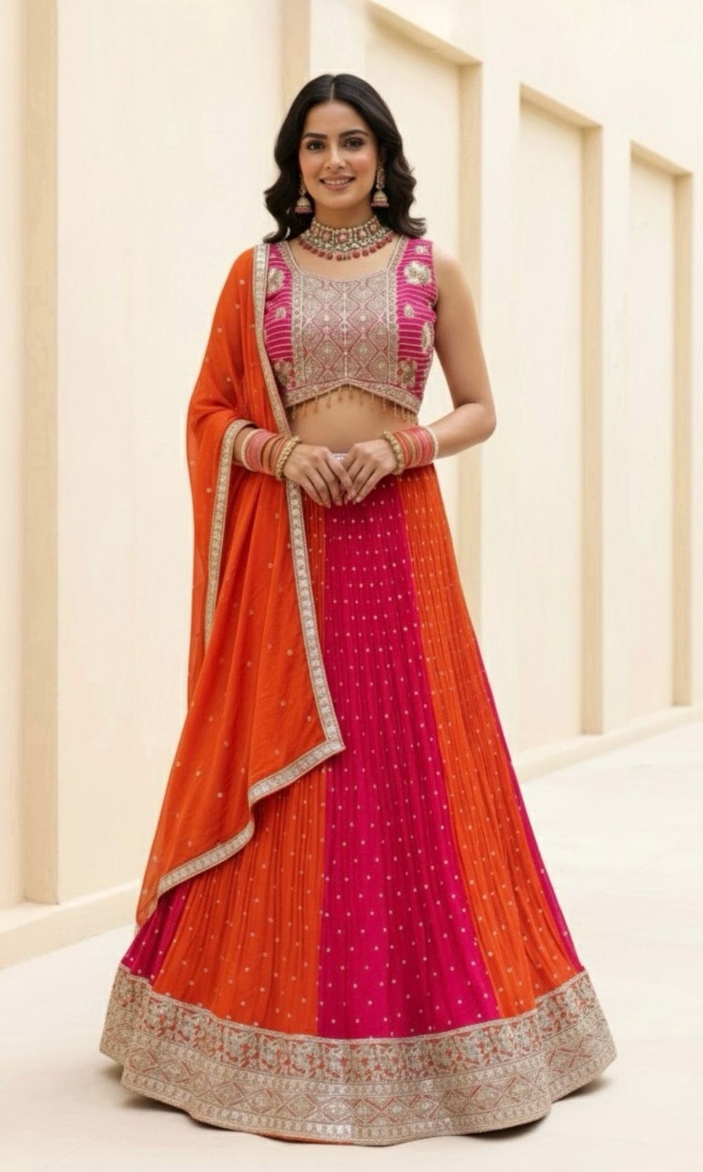 Pink-Orange Lehenga Set