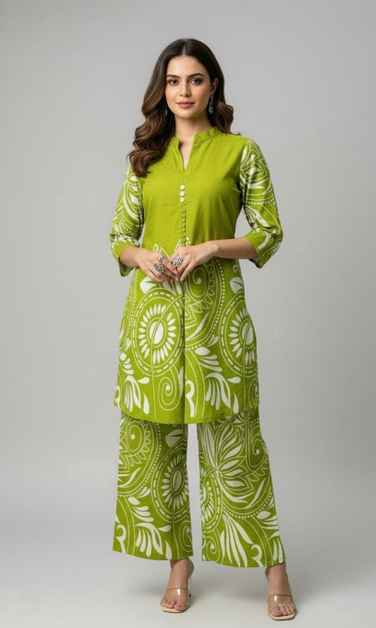Lime Green floral kurta palazzo Co-Ord Set