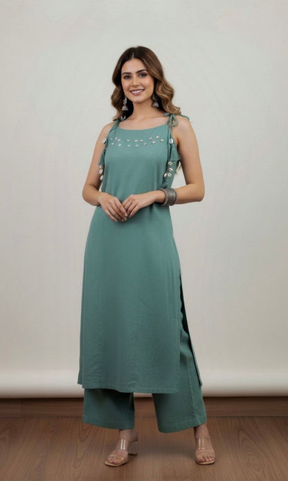 Coral Spaghetti Pattern Kurta Palazzo Co-ord Set