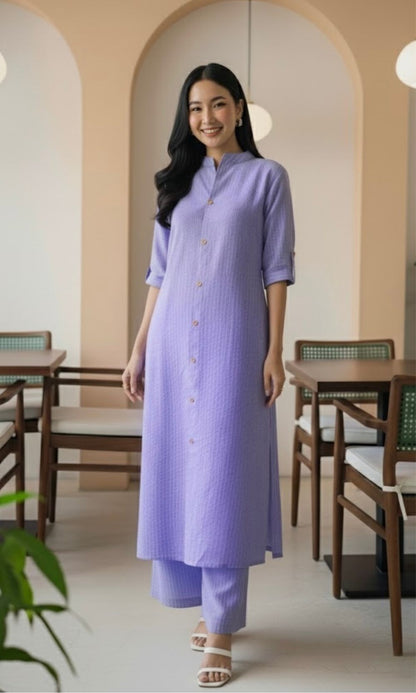 Lavender Cotton Kurta Palazzo Co-ord Set with Button Detailing