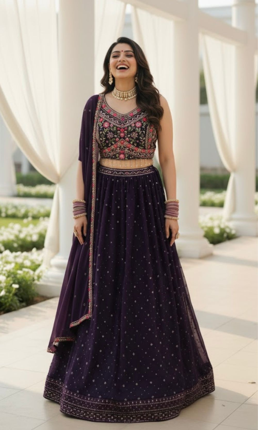 Deep-Purple Georgette Lehenga Set