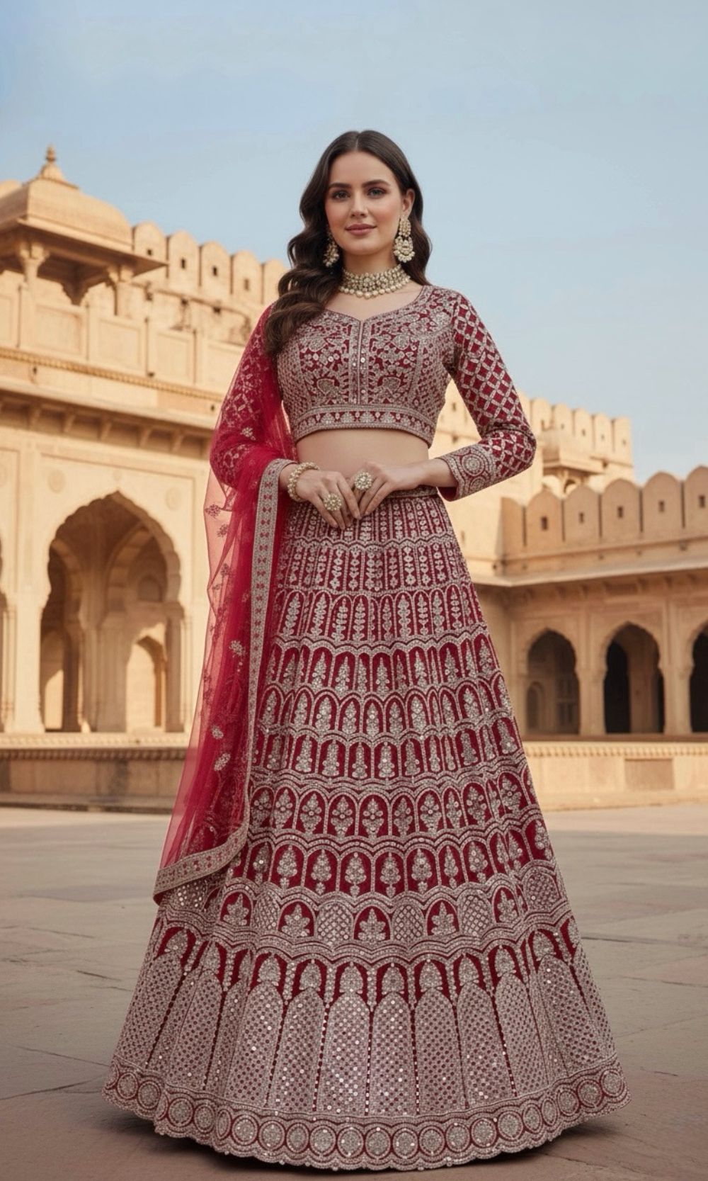 Red Gold Embroidered lehenga Set