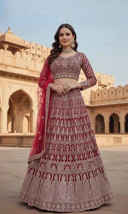 Red Gold Embroidered lehenga Set