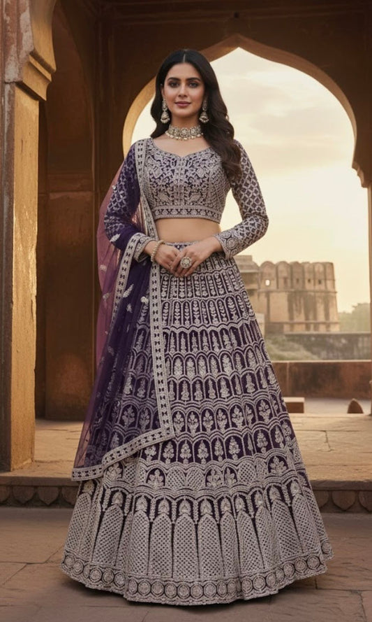 Violet Gold Embroided Lehenga Set