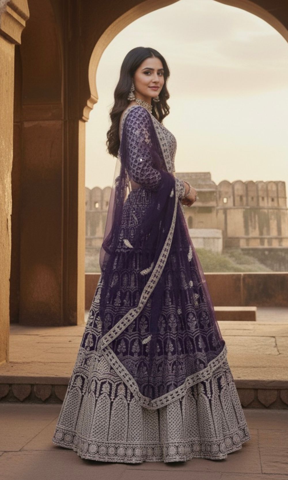Violet Gold Embroided Lehenga Set