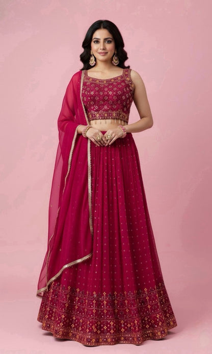 Pink Pleated Lehenga Set