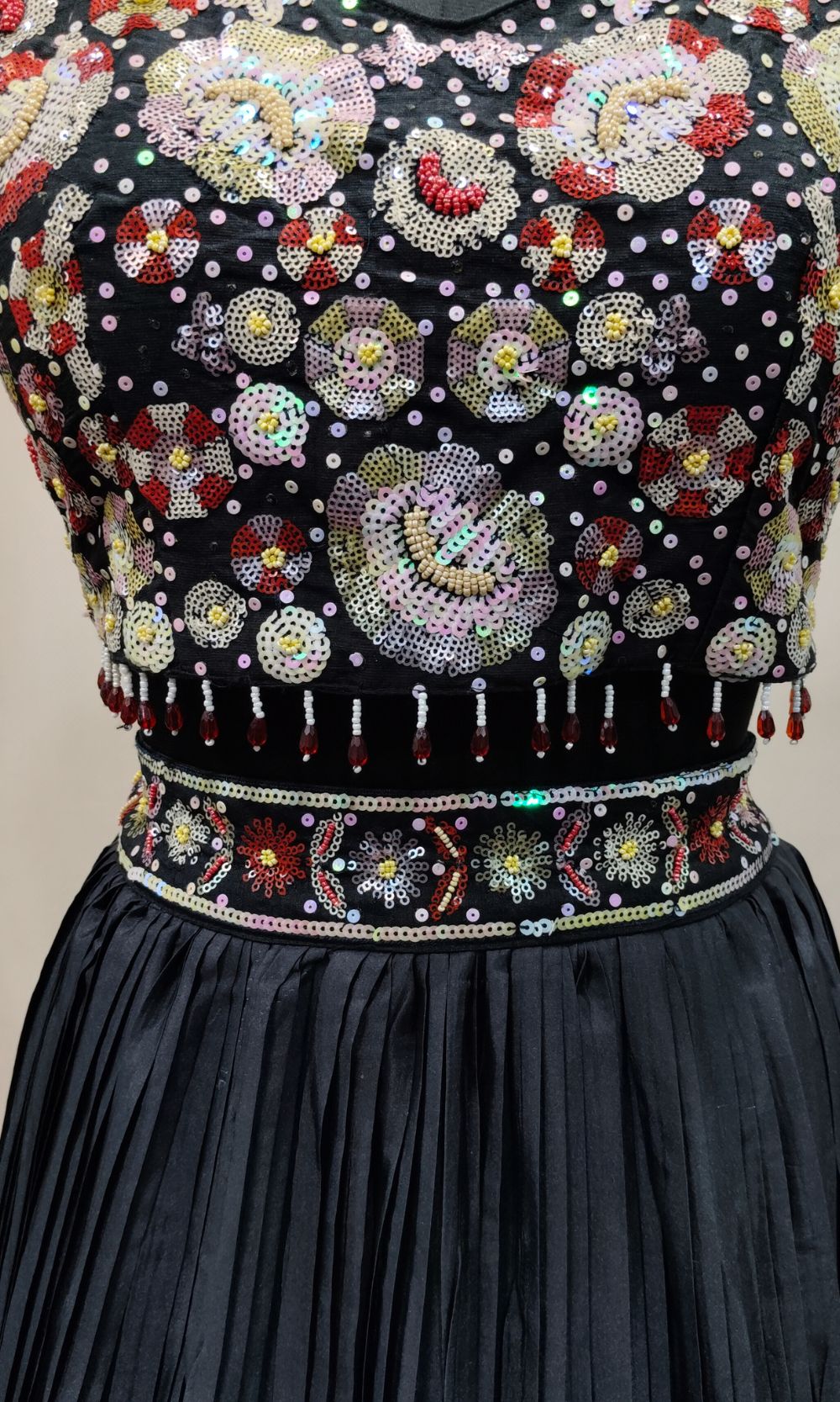 Black Multi-Colour Floral Print Lehenga Set