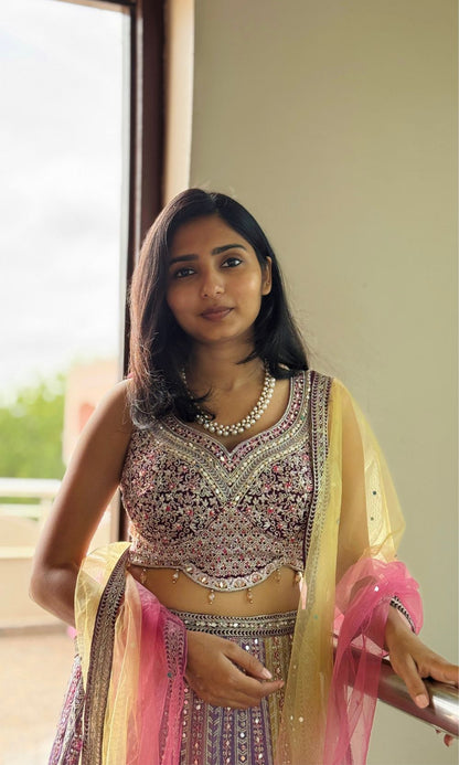 Lavender Multi-Colour Embroided Lehenga Set
