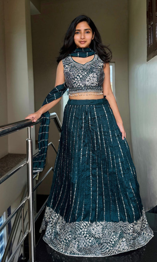 Dark-Green Embroided Lehenga Set