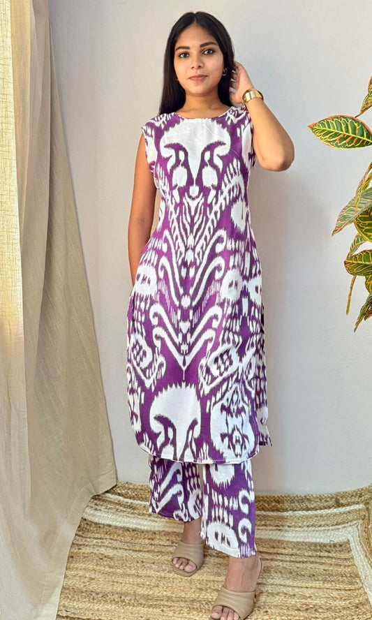 Purple Ikkat Cotton Kurta Palazzo Co-ord Set