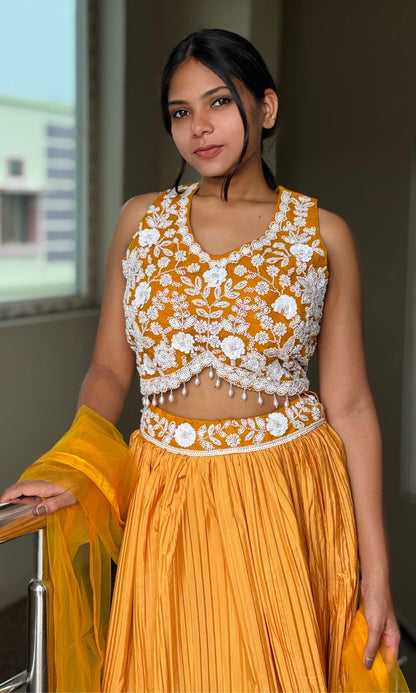 Mustard-Yellow Embroidered Lehenga Set