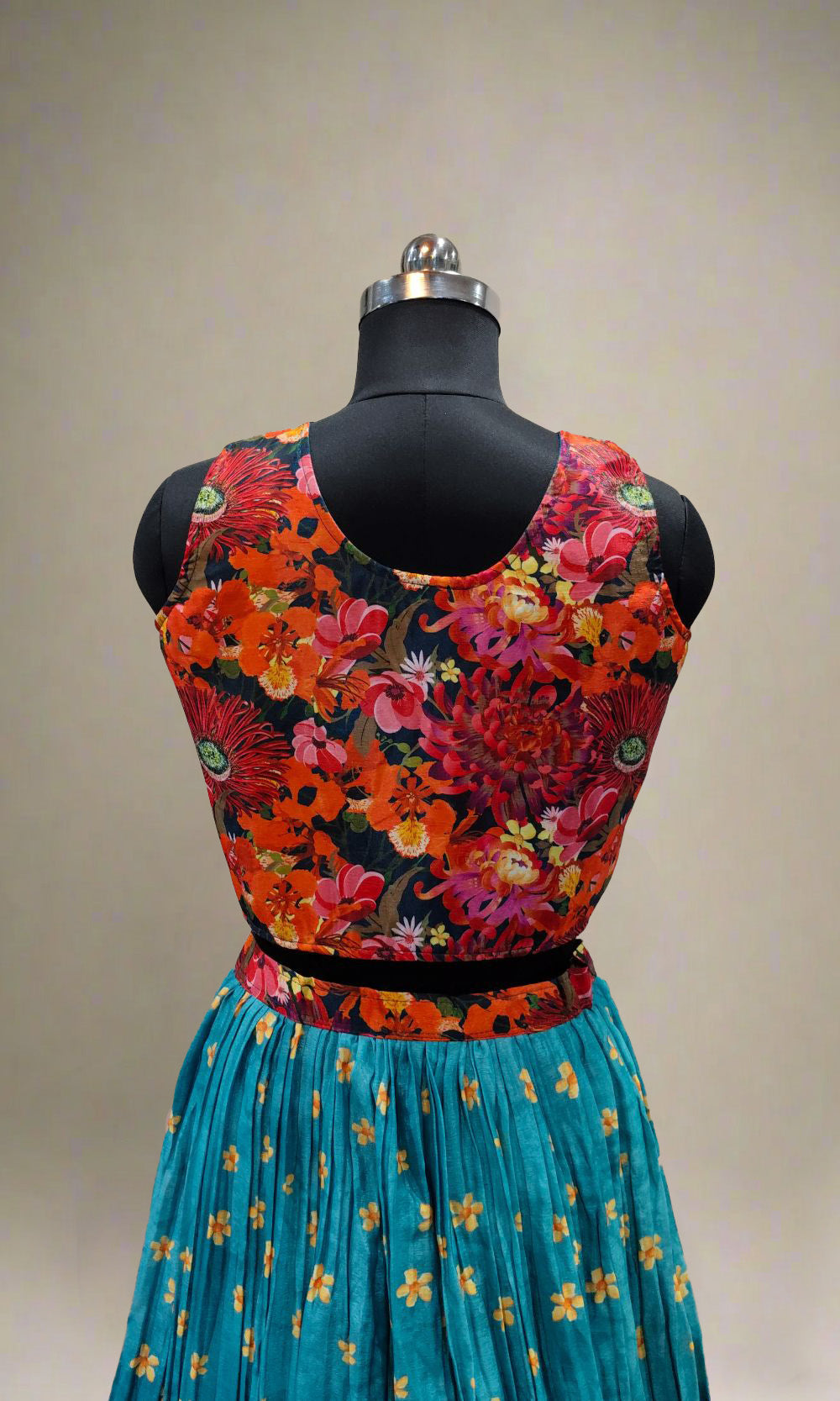 Teal-Blue Floral Lehenga Set