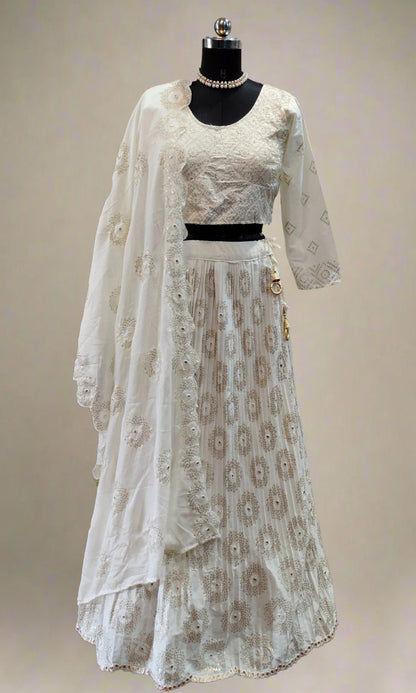 Off White Embroidered Lehenga Set