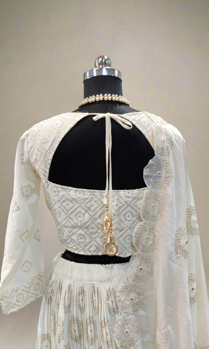 Off White Embroidered Lehenga Set
