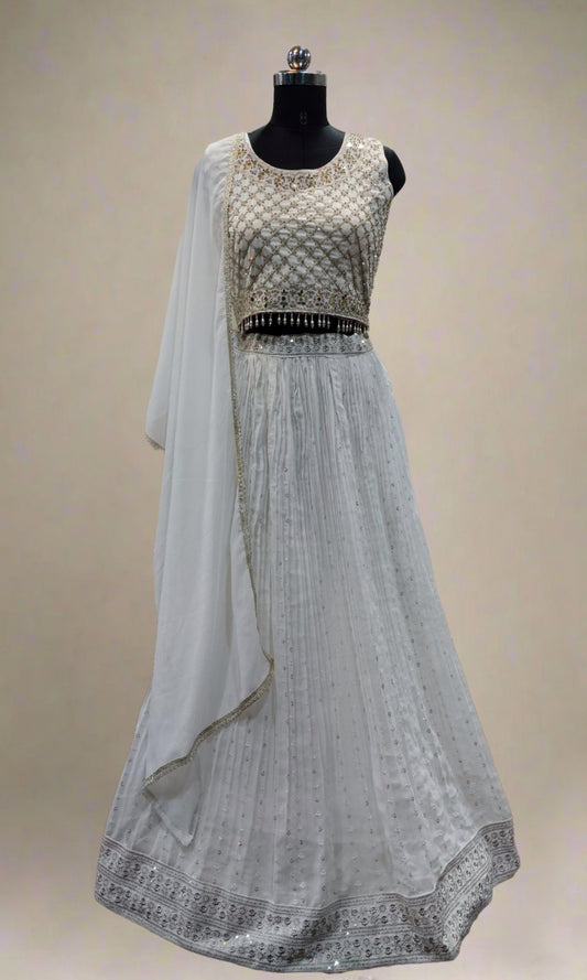 White Mirror Embroided Lehenga Set