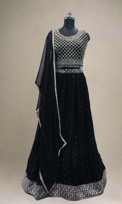 Black Mirror Embroidered Lehenga Set