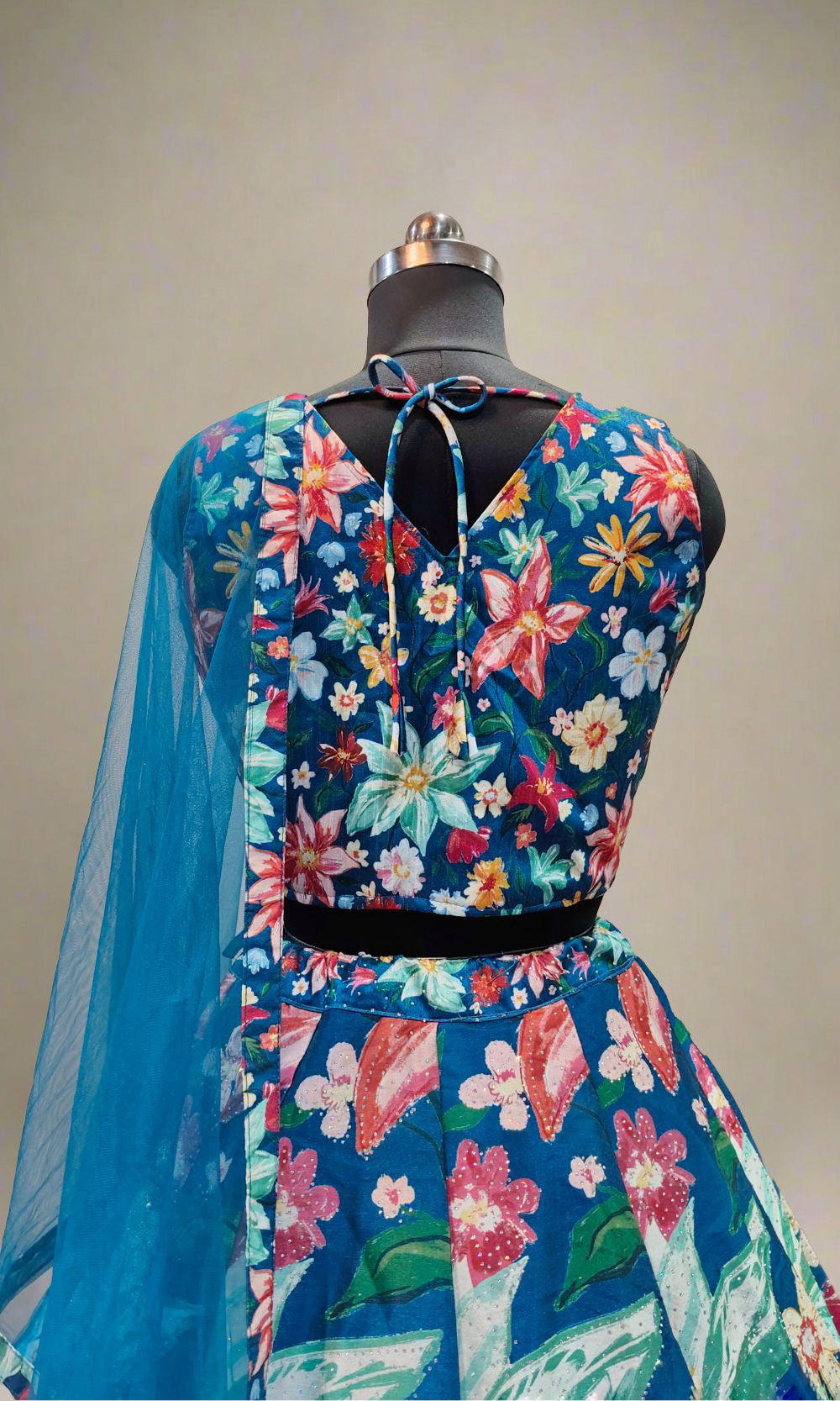 Blue Raw-Silk Floral Lehenga Set