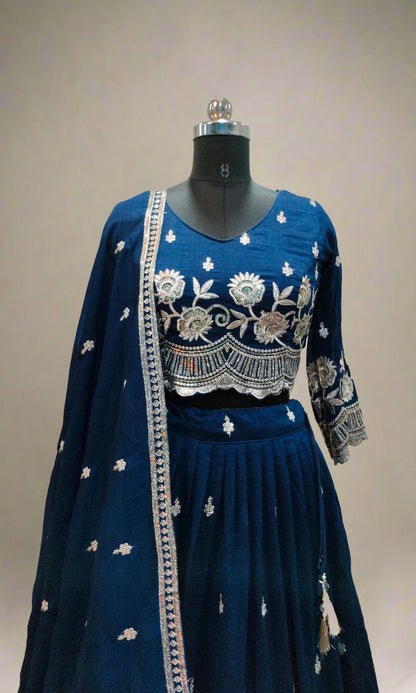 Deep Royal Blue Pleated Lehenga Set