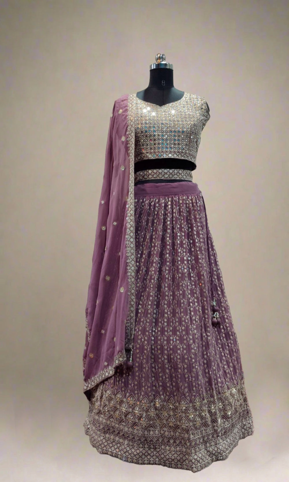Mauve Mirror Sequin Embroidered Lehenga Set