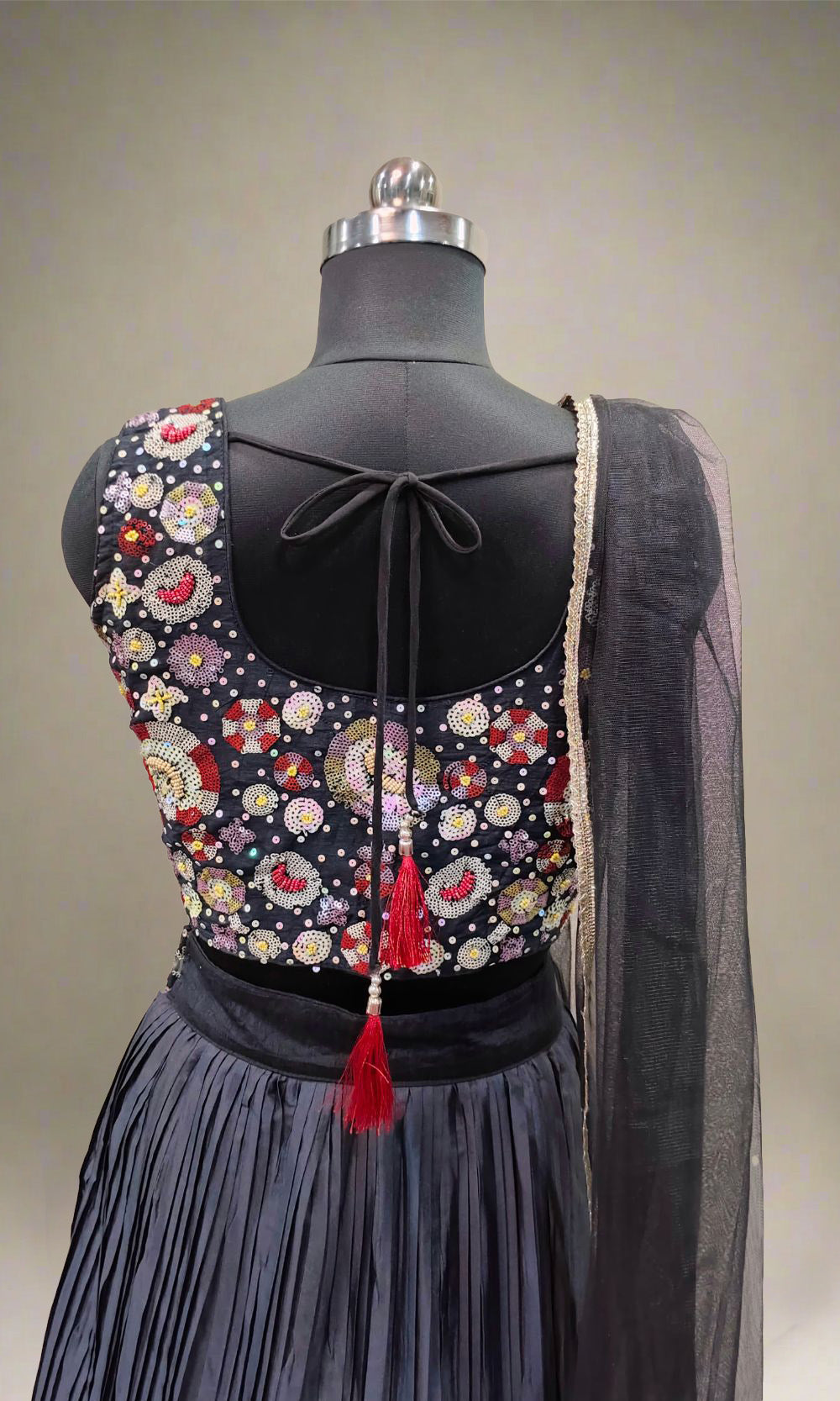 Black Multi-Colour Floral Print Lehenga Set