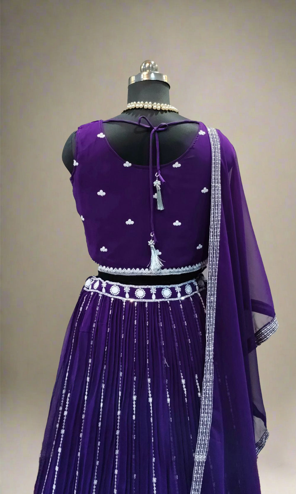 Dark-Violet Embroidered Georgette Lehenga Set