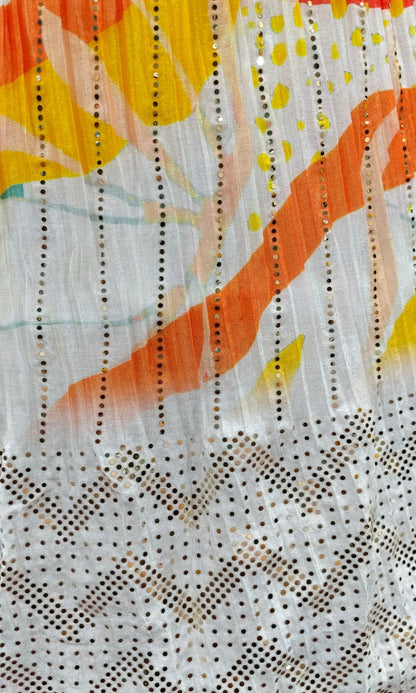 White Multi-Colour Floral Print Lehenga Set