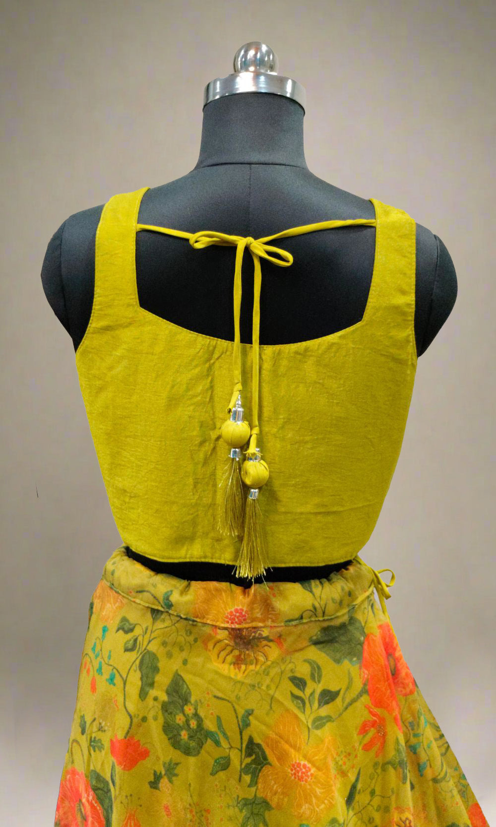 Chartreuse-Yellow Floral Print Lehenga Set
